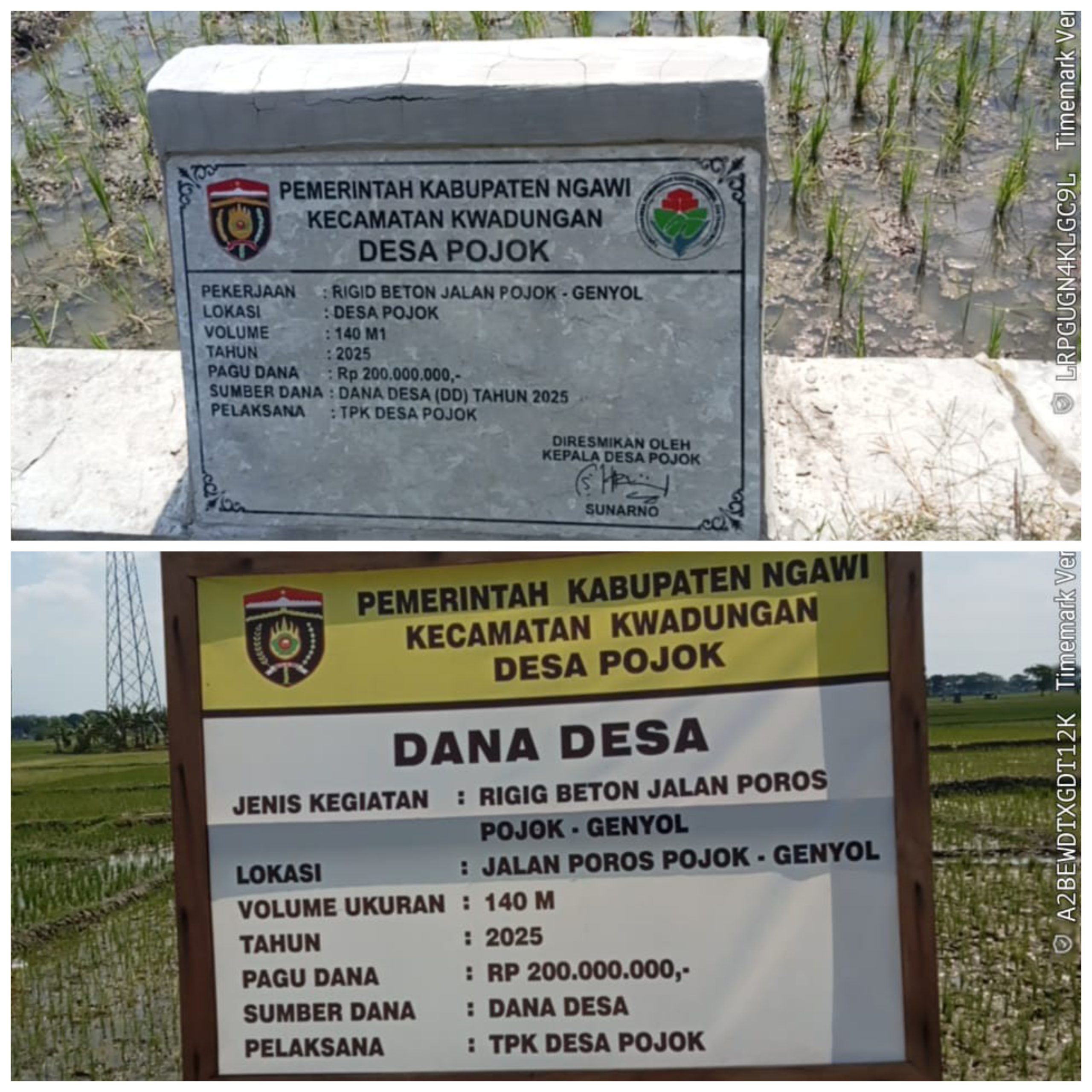 Proyek Pembangunan Jalan Poros Pojok-Genyol Desa Pojok Kecamatan kwadungan,di Duga di Korupsi.