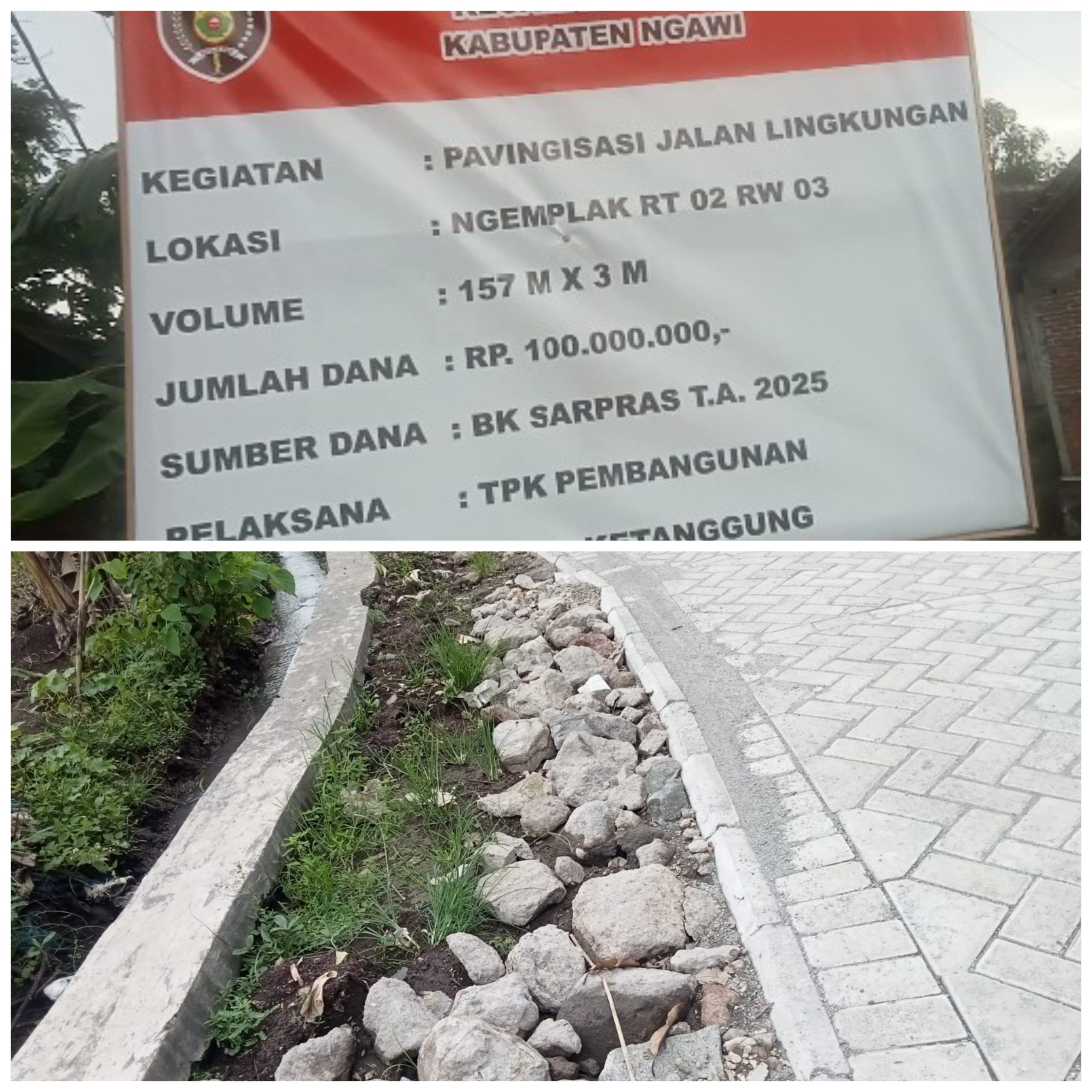 Hasil Monev Kecamatan , Pavingisasi Jalan Desa Ketanggung Ngawi Kembali Dipertanyakan