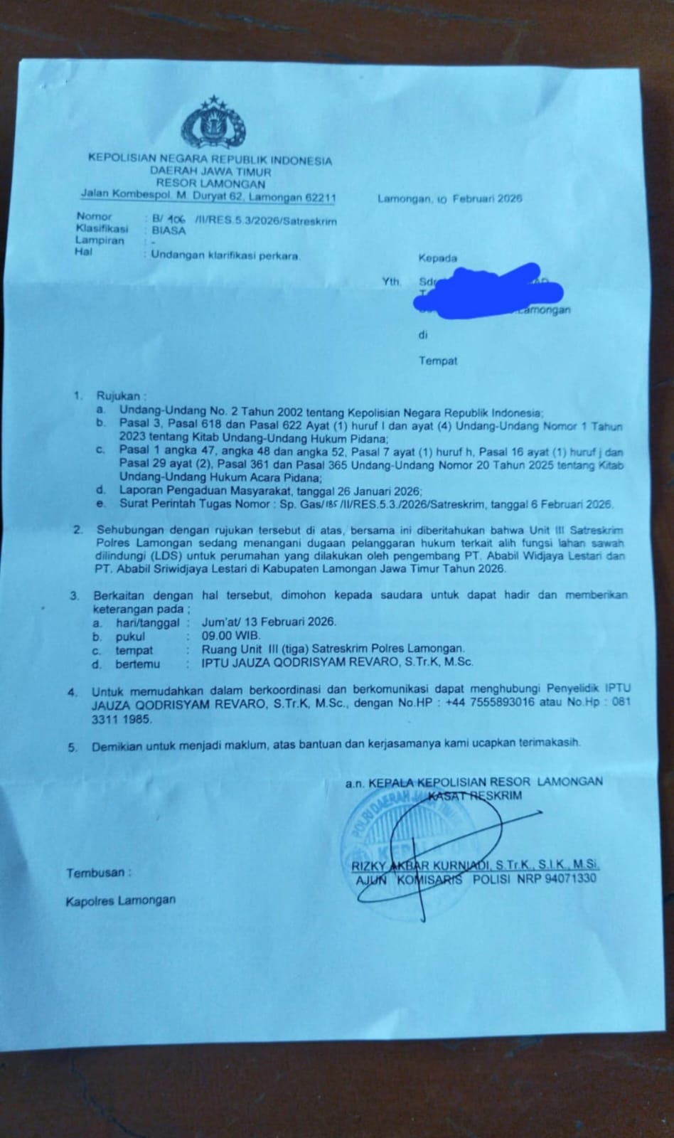 Diduga Gunakan Lahan Dilindungi, Perumahan Ababil Grup Dilaporkan Polisi