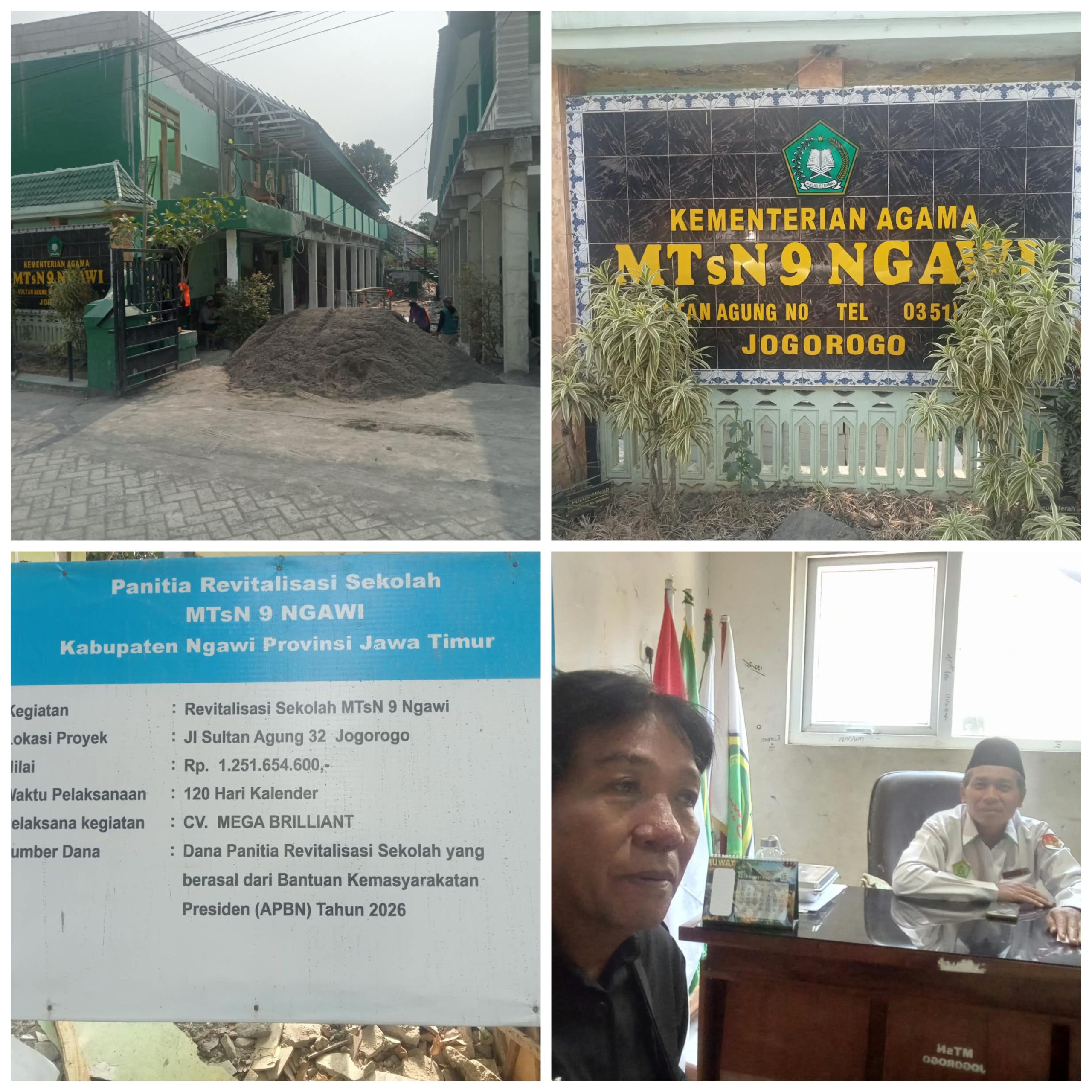 Pengerjaan Proyek Revitalisasi Sekolah MTSN 9 Ngawi Terkesan Lambat Begini Jelasnya